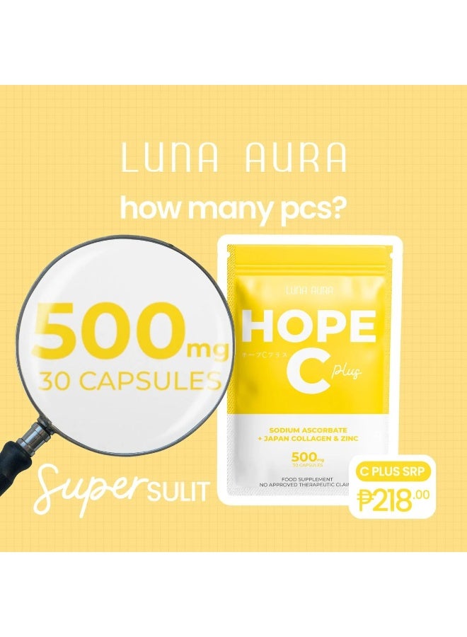 LUNA AURA Hope C Plus Sodium Ascorbate 500mg Capsules with Japan Collagen & Zinc 30 Pieces Skin Nutrition Supplement - Image 4